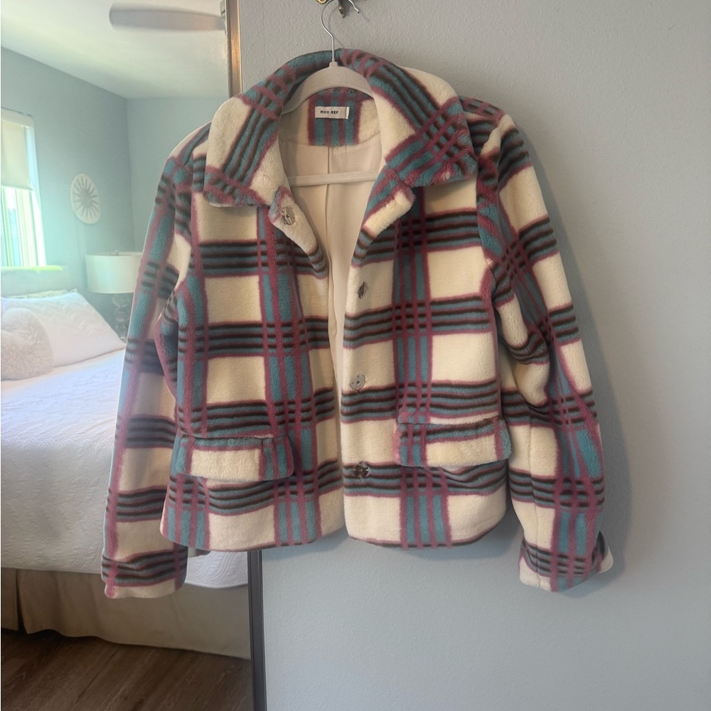 Mod Ref Cream and Purple Teddy Jacket Cozy Fleece